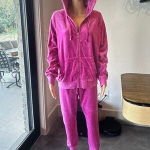 Juicy Couture Vibrant Pink Velour Hoodie Track Set